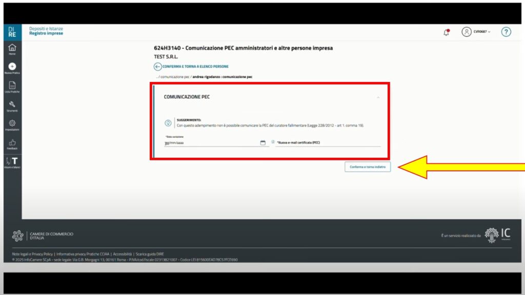 Tutorial: come inserire la PEC amministratori nel DIRE Registro Imprese 7