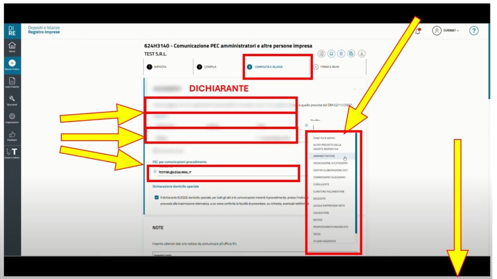 Tutorial: come inserire la PEC amministratori nel DIRE Registro Imprese 8